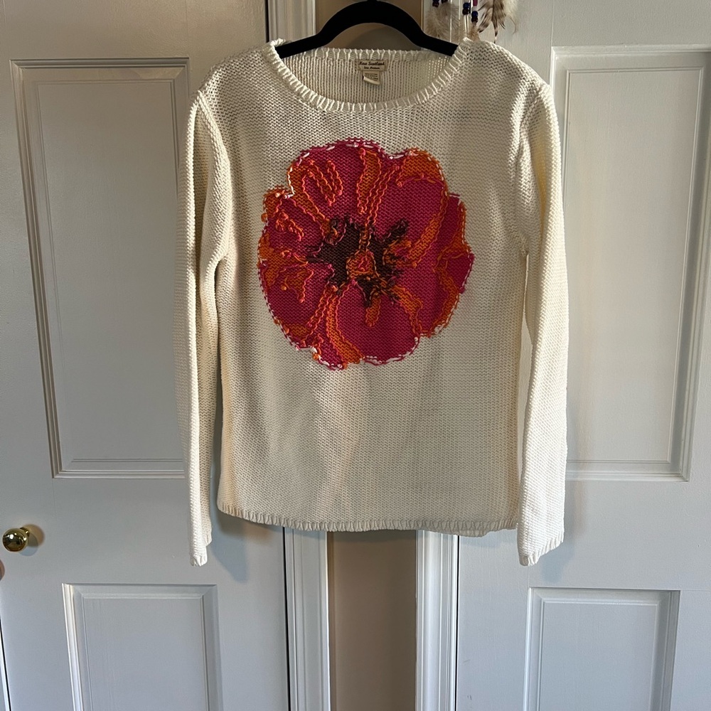 Floral Knit Sweater - Cream with Pink Design